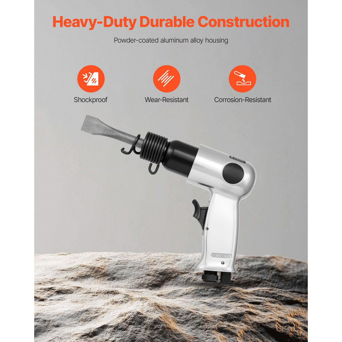 Air Hammer, 4500BPM Pneumatic Hammer with 1.57-inch Stroke & 4PCS Chisels Round Shank, Lightweight & Compact Air Chisel Pneumatic Shovel Tool for Cutting Punching Scraping