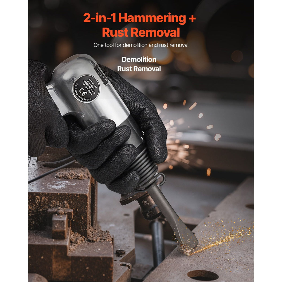 Air Hammer, 4500BPM Pneumatic Hammer with Rust Removal Air Needle Scaler & 4PCS Chisels Round Shank, Lightweight & Compact Air Chisel Pneumatic Shovel Tool for Cutting Scraping Demolishing