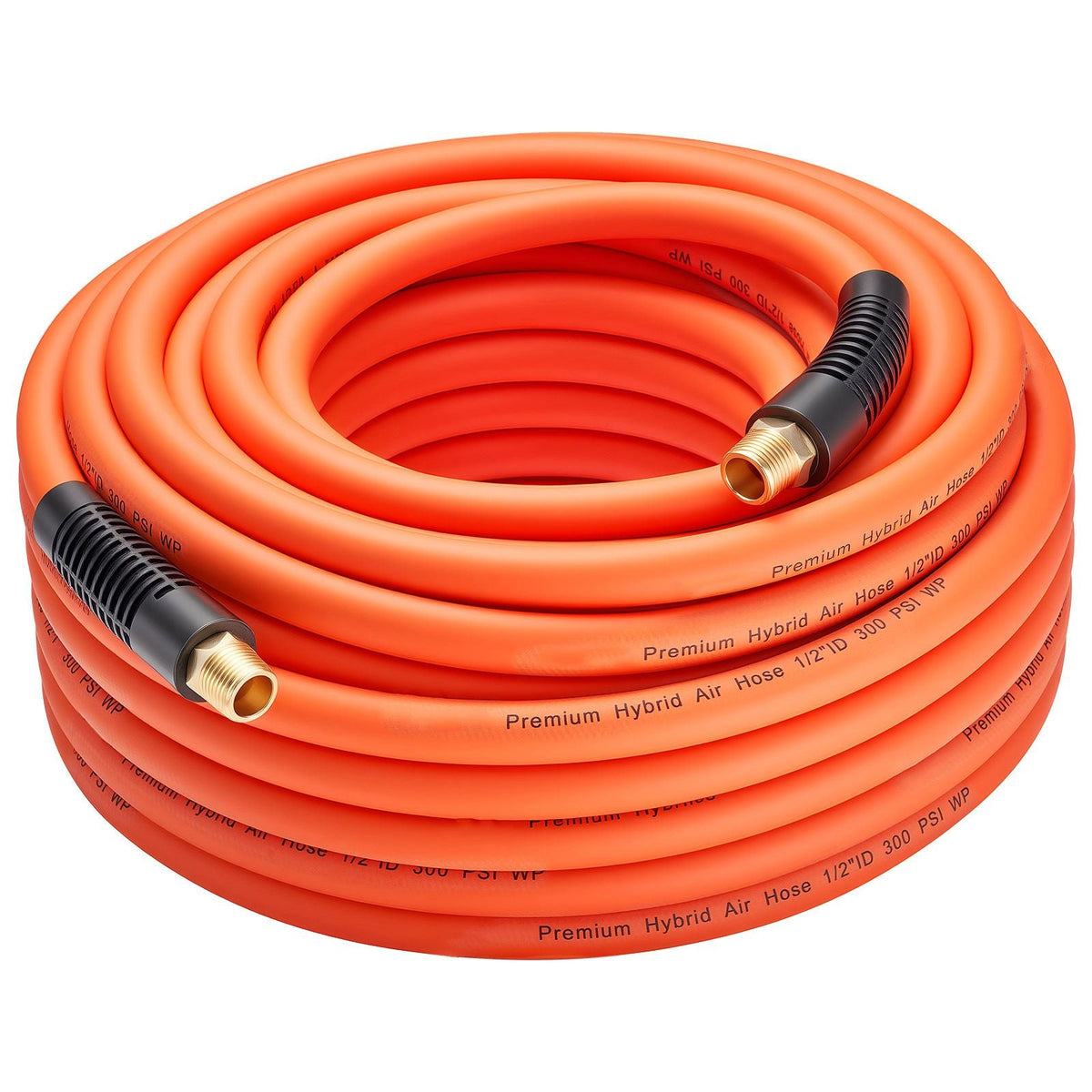 Air Hose, 1/2" x 100ft Hybrid Air Hose, Lightweight, Kink Resistant, Pneumatic Hoses with 1/2 inch Solid Brass Male Fitting, Three-Layer Hybrid Material, 300 PSI, All-Weather Flexibility, Orange