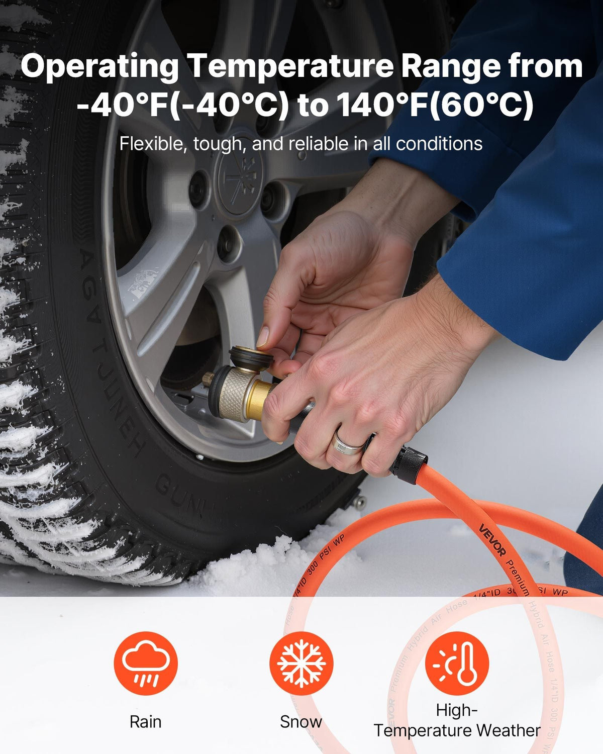 Air Hose, 1/2" x 50ft Hybrid Air Hose, Lightweight, Kink Resistant, Pneumatic Hoses with 1/2 inch Solid Brass Male Fittings, Three-Layer Hybrid Material, 300 PSI, All-Weather Flexibility, Orange
