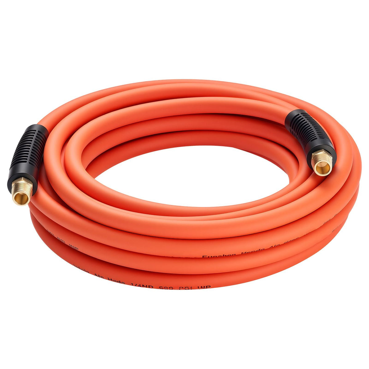 Air Hose, 1/4" x 25ft Hybrid Air Hose, Lightweight, Kink Resistant, Pneumatic Hoses with 1/4 inch Solid Brass Male Fittings, Three-Layer Hybrid Material, 300 PSI, All-Weather Flexibility, Orange