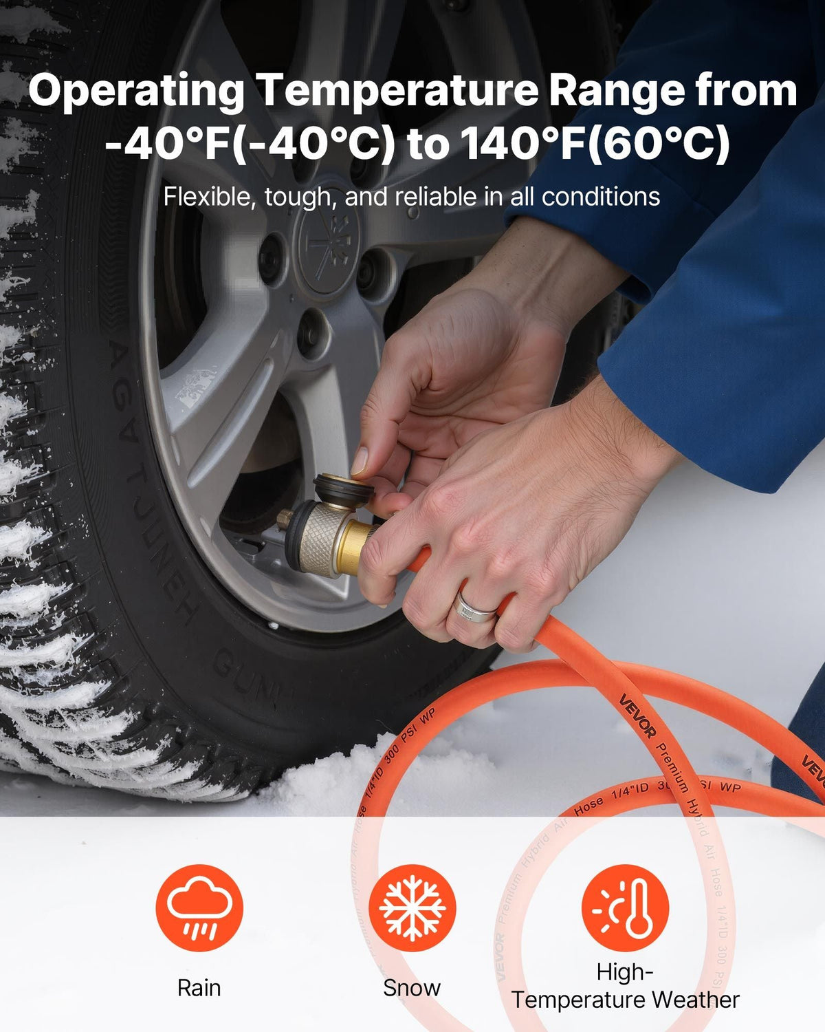 Air Hose, 3/8'' x 250ft Hybrid Air Hose, Lightweight, Kink Resistant, Pneumatic Hoses with Three-Layer Hybrid Material for Auto, Home & Building, 300 PSI, All-Weather Flexibility, Orange