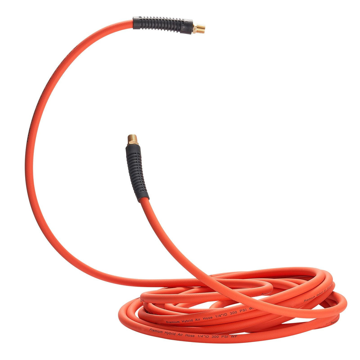 Air Hose, 3/8'' x 50FT Rubber Air Compressor Hose, 300 PSI Kink-Resistant Pneumatic Hoses with 1/4-inch Solid MNPT Bras Fittings, Three-Layer Construction, All-Weather Flexibility