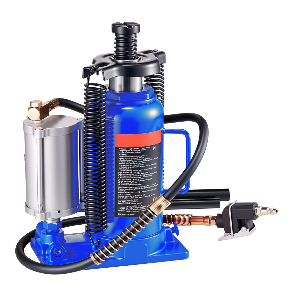 Air Hydraulic Bottle Jack, 20 Ton (44092 lbs) Capacity, 10.2-19.5 Inch Lifting Range, Pneumatic/Manual Heavy Duty Welded Bottle Jack with Pump for Car, SUV, Pickup, Truck, RV, Auto Repair, Blue