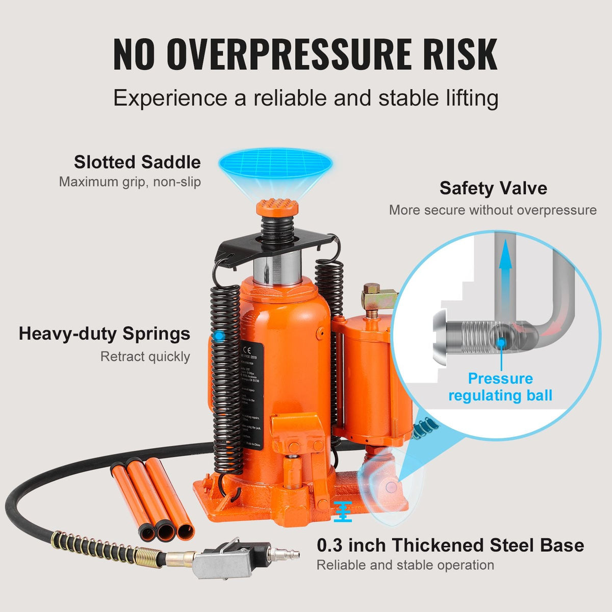 Air Hydraulic Bottle Jack, 20 Ton/40000 LBS All Welded Bottle Jack, 10.4-19.7 inch Lifting Range, Manual Handle and Air Pump, for Car, Pickup, Truck, RV, Auto Repair, Industrial Engineering
