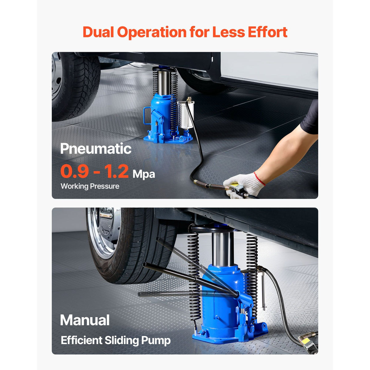 Air Hydraulic Bottle Jack, 32 Ton (70546.9 lbs) Capacity, 10-16.3 Inch Lifting Range, Pneumatic/Manual Heavy Duty Welded Bottle Jack with Pump for Car, SUV, Pickup, Truck, RV, Auto Repair, Blue