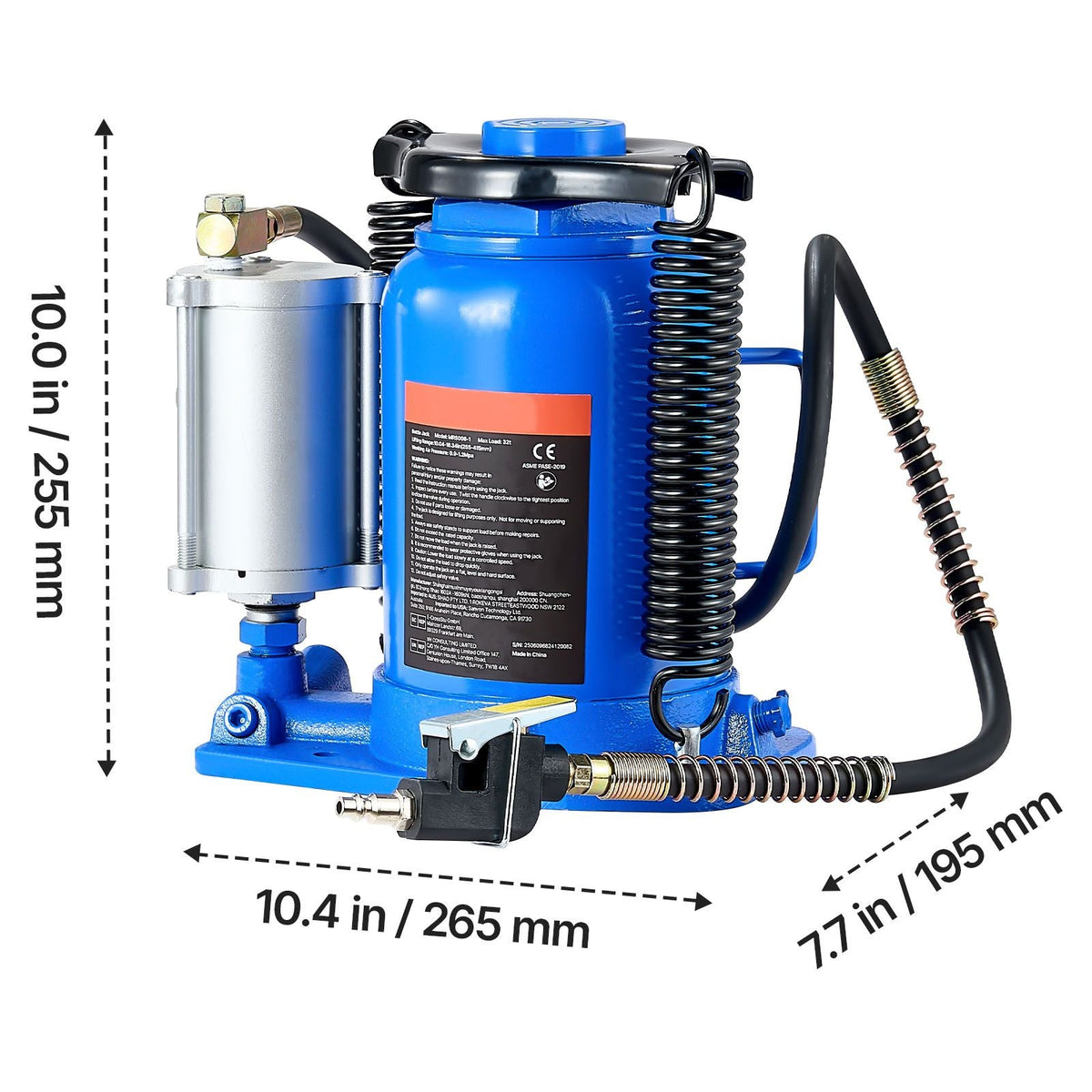 Air Hydraulic Bottle Jack, 32 Ton (70546.9 lbs) Capacity, 10-16.3 Inch Lifting Range, Pneumatic/Manual Heavy Duty Welded Bottle Jack with Pump for Car, SUV, Pickup, Truck, RV, Auto Repair, Blue