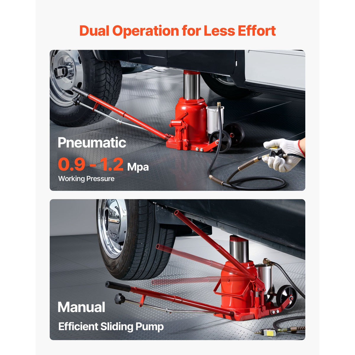 Air Hydraulic Bottle Jack, 50 Ton (110231.5 lbs) Capacity, 10.4-16.1 Inch Lifting Range, Pneumatic/Manual Heavy Duty Welded Bottle Jack with Pump for Car, SUV, Pickup, Truck, RV Auto Repair, Red