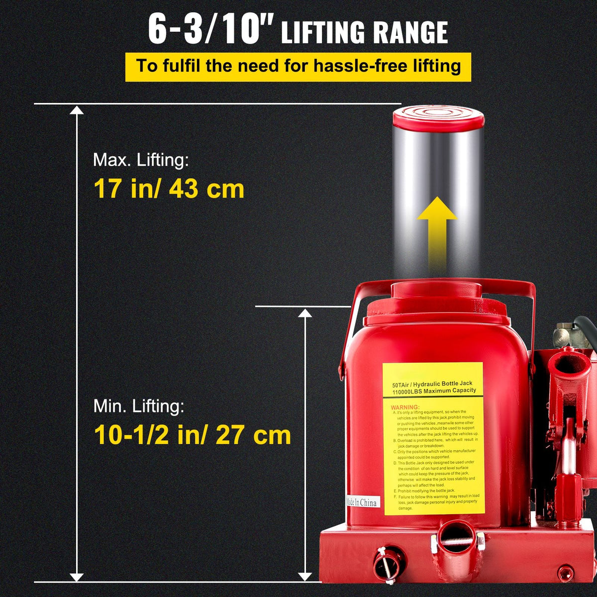 Air Hydraulic Bottle Jack 50 Ton Bottle Jack 110231lbs Air Jack Rugged Steel Construction Heavy Duty for Auto Truck RV Repair Lift Tools