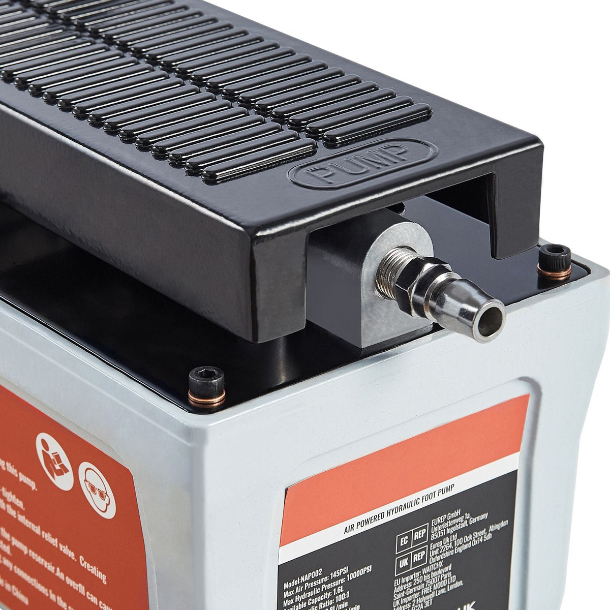 Air Hydraulic Pump, 10,000 PSI 1/2 Gal Reservoir, NPT 3/8" Oil Outlet, NPT 1/4" Inlet, 6.6 ft Pipe, Foot Actuated Hydraulic Pump Air Treadle for Auto Body Frame Machines and Pulling Post, Gray