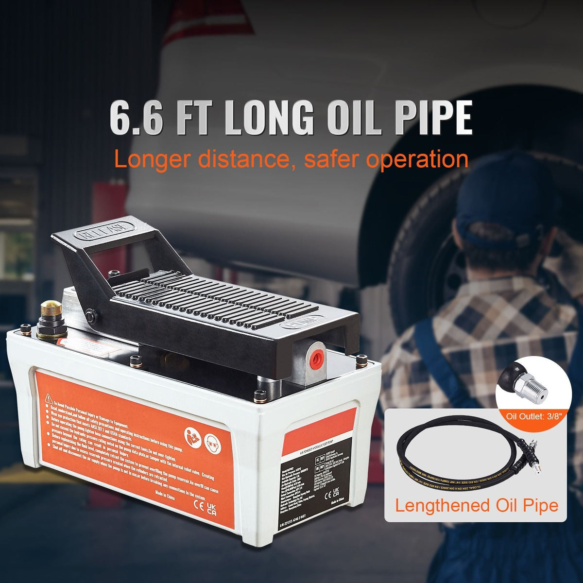 Air Hydraulic Pump, 10,000 PSI 1/2 Gal Reservoir, NPT 3/8" Oil Outlet, NPT 1/4" Inlet, 6.6 ft Pipe, Foot Actuated Hydraulic Pump Air Treadle for Auto Body Frame Machines and Pulling Post, Gray