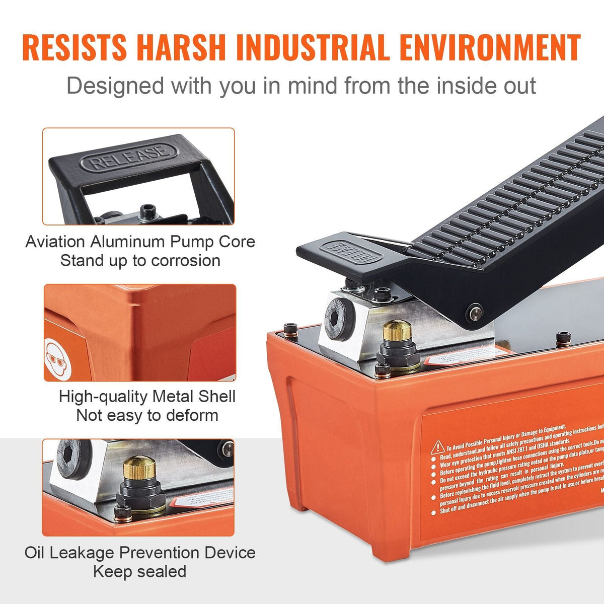 Air Hydraulic Pump, 10,000 PSI 1/2 Gal Reservoir, NPT 3/8" Oil Outlet, NPT 1/4" Inlet, 6.6 ft Pipe, Foot Actuated Hydraulic Pump Air Treadle for Auto Body Frame Machines and Pulling Post, Orange