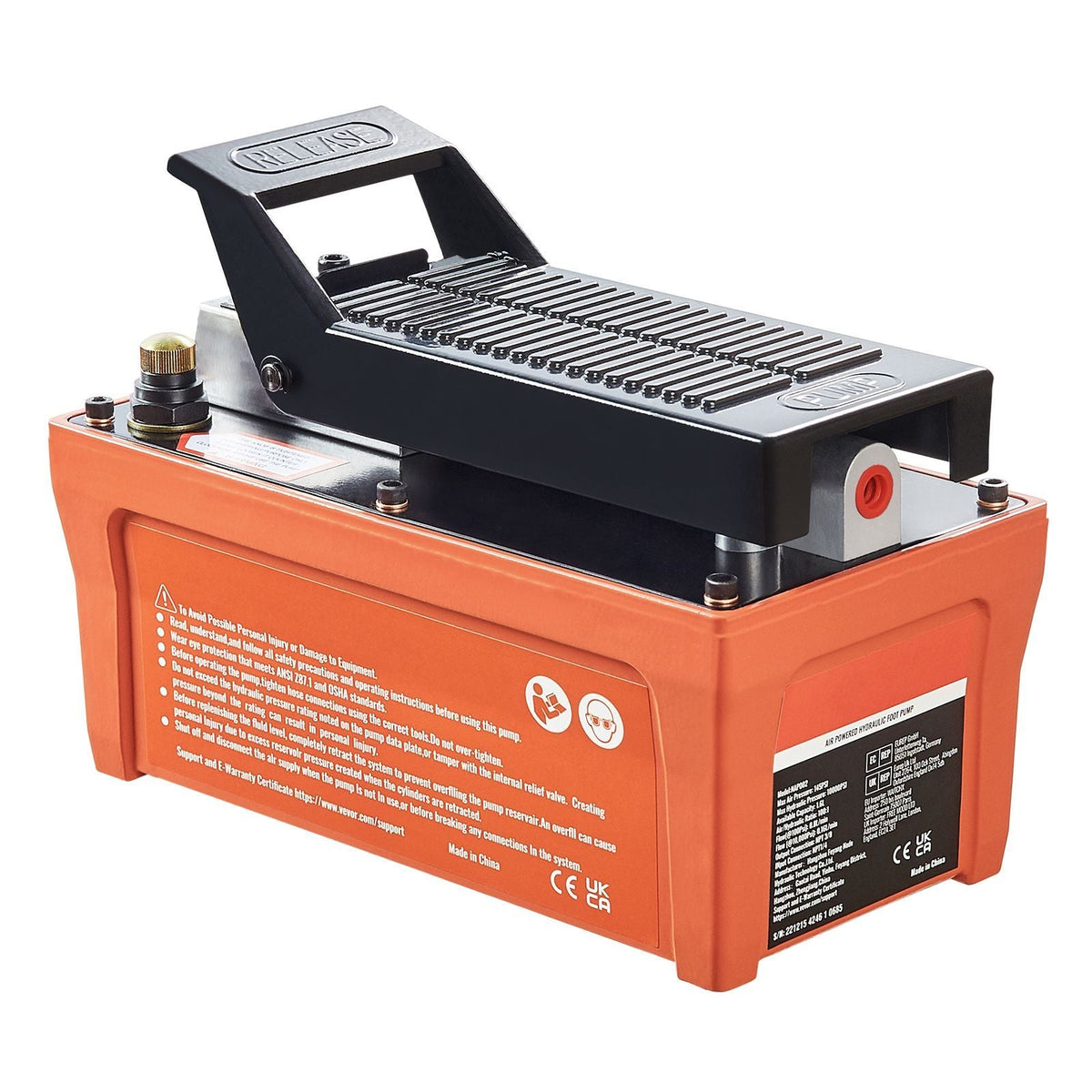 Air Hydraulic Pump, 10,000 PSI 1/2 Gal Reservoir, NPT 3/8" Oil Outlet, NPT 1/4" Inlet, 6.6 ft Pipe, Foot Actuated Hydraulic Pump Air Treadle for Auto Body Frame Machines and Pulling Post, Orange