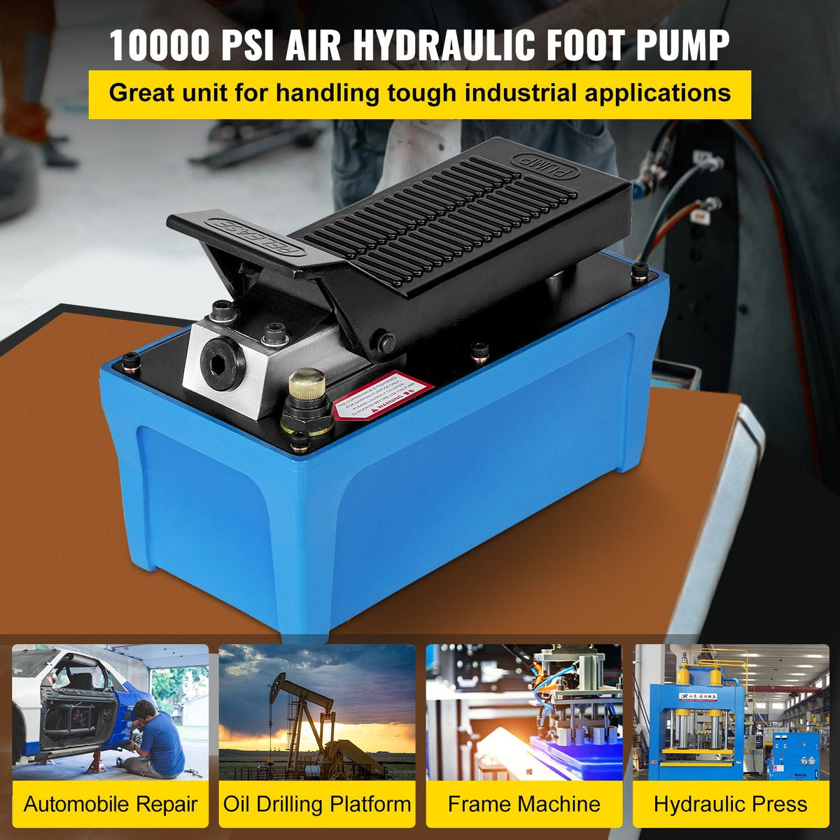 Air Hydraulic Pump 10000 PSI Air Over Hydraulic Pump 1/2 Gal Reservoir Air Treadle Foot Actuated Hydraulic Pump 3/8" NPT with 6.56 ft Hose 2 Connector Single Acting for Car Repair (Blue)