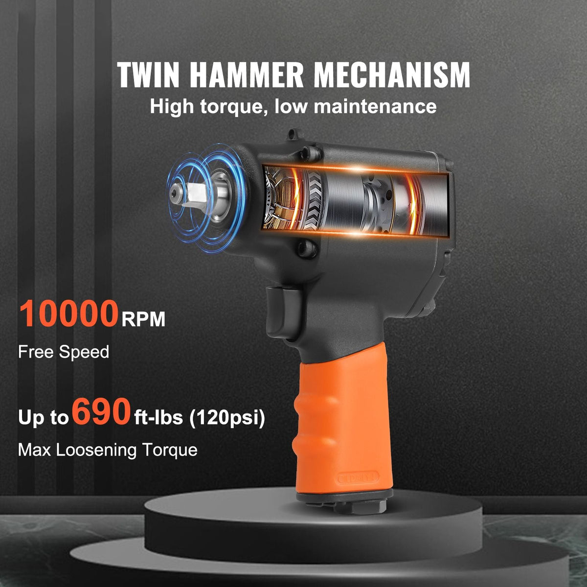Air Impact Wrench, 3/8-Inch Drive Air Impact Gun, Up to 690ft-lbs Nut-busting Torque, Lightweight Pneumatic Impact Wrench for Auto Repairs and Maintenance
