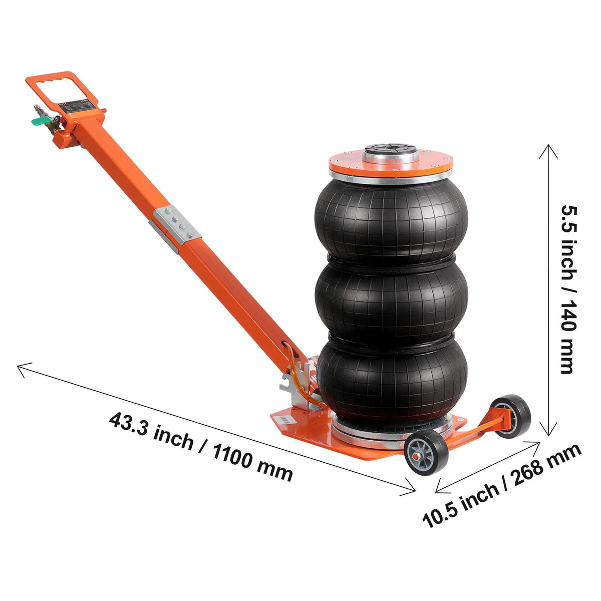 Air Jack, 3 Ton/6600 lbs, 1-6S Pneumatic Lifting Jack with Heightened Column & Adjustable Handle, Compact, Easy-to-Lift & Space-Saving Jack with Thick Rubber Pad