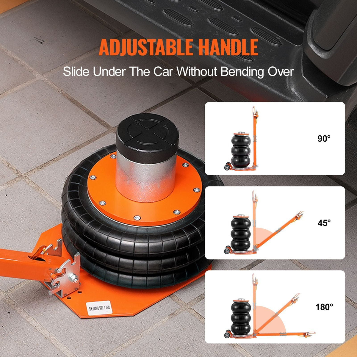 Air Jack, 3 Ton/6600 lbs, 1-6S Pneumatic Lifting Jack with Heightened Column & Adjustable Handle, Compact, Easy-to-Lift & Space-Saving Jack with Thick Rubber Pad
