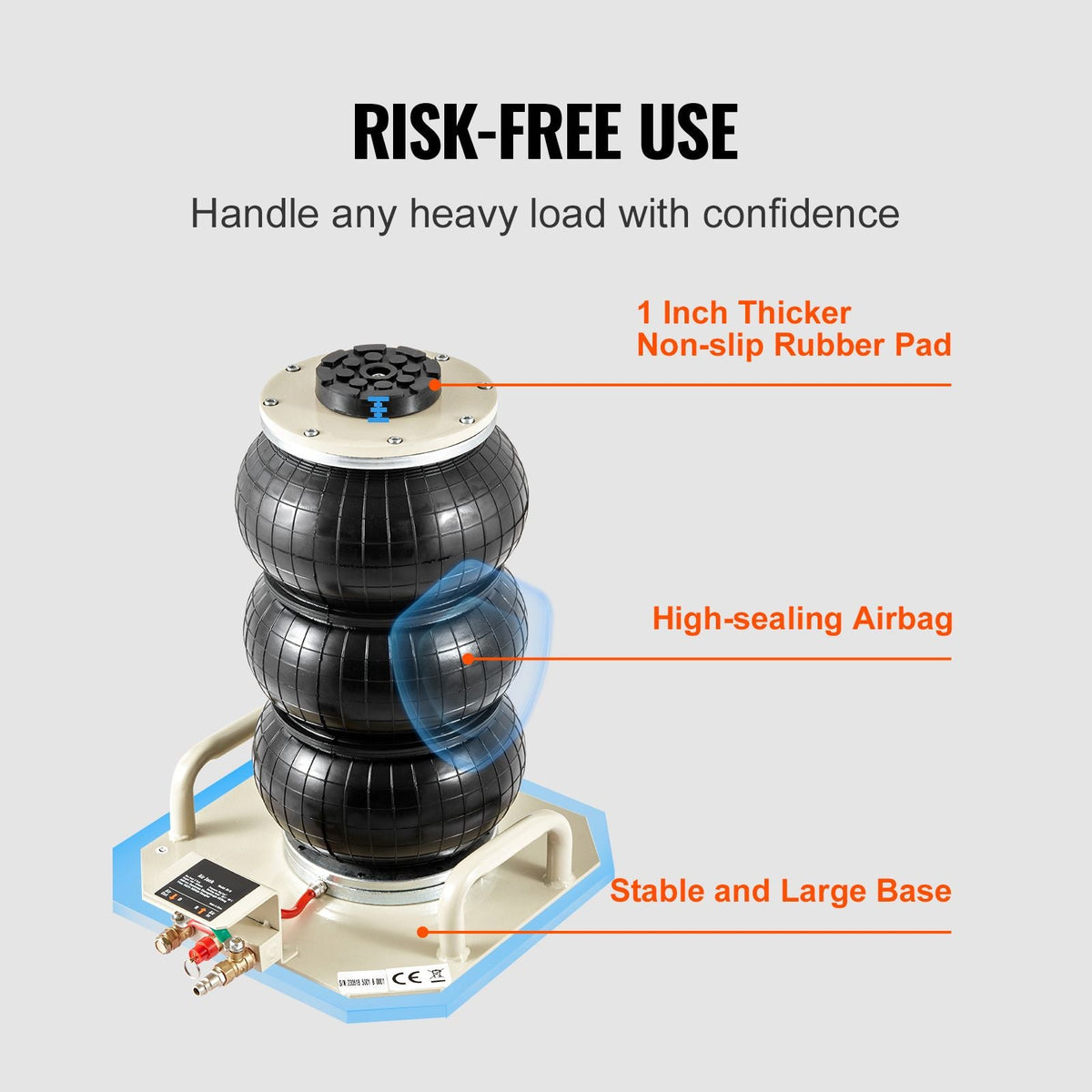 Air Jack, 3 Ton/6600 lbs Triple Bag Air Jack, Airbag Jack with Six Steel Pipes, Lift up to 17.7 inch/450 mm, 3-5 s Fast Lifting Pneumatic Jack, with Side Handles for Car, Garage, Repair (White)