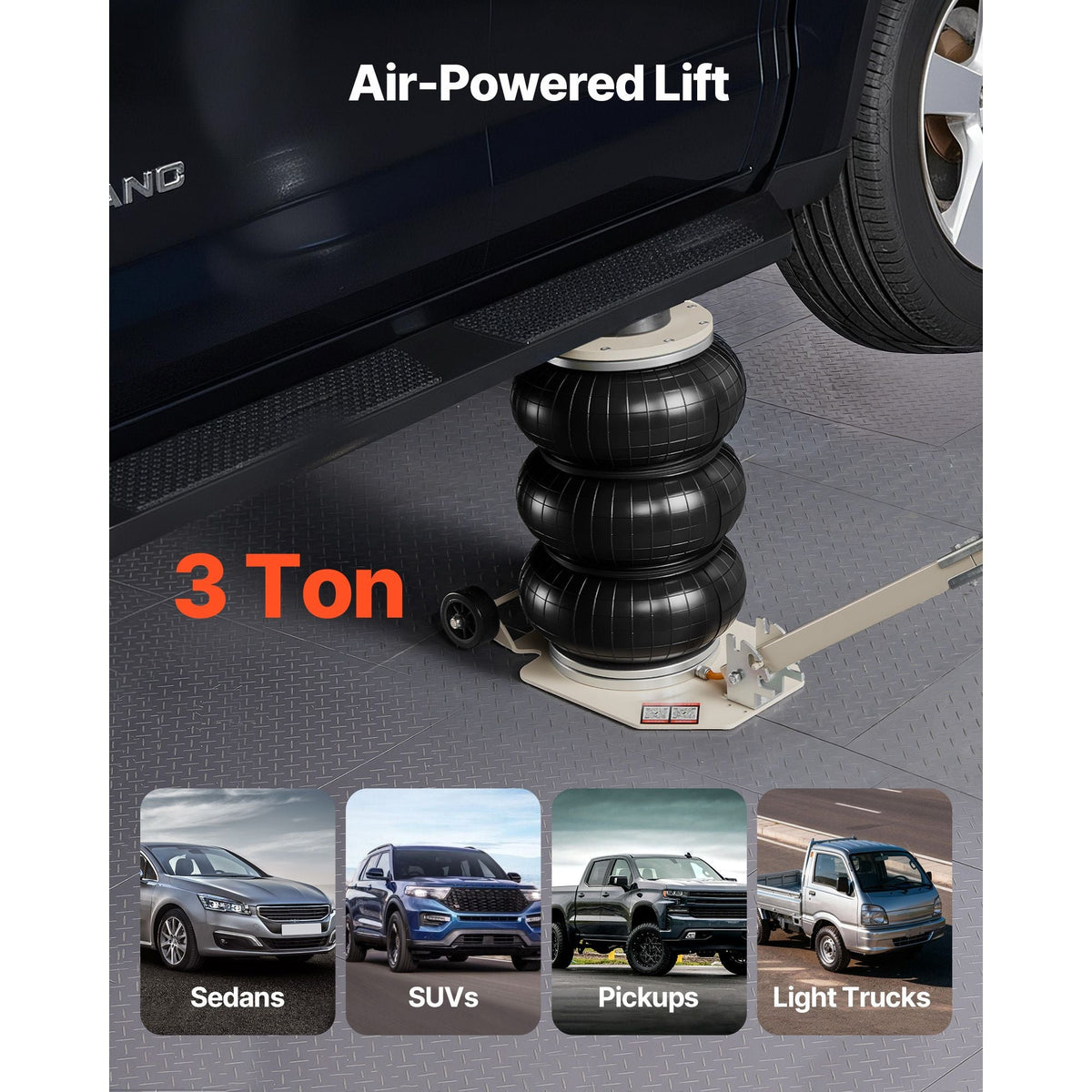 Air Jack, 3 Ton/6613 lbs Triple Bag Air Jack, Airbag with Six Steel Pipes, Lift Up to 17.7 inch/450 mm, 1-6 s Fast Lifting Pneumatic with Adjustable Long Handle for Car, SUV, Pickup Truck Repair
