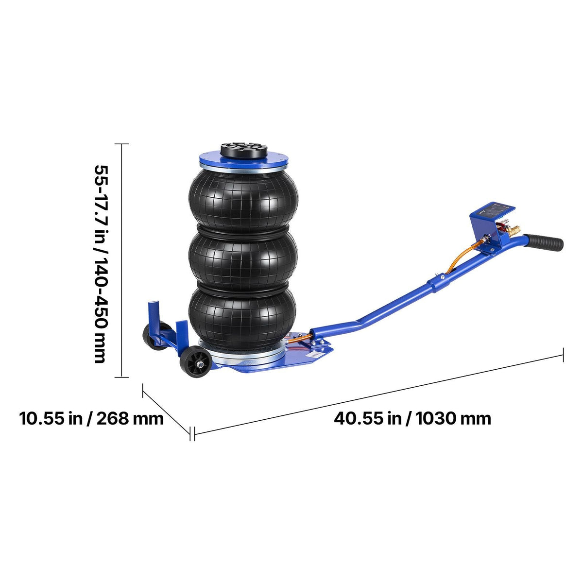 Air Jack, 3 Ton/6613 lbs Triple Bag Air Jack, Airbag with Six Steel Pipes, Lift Up to 17.7 inch/450 mm, 1-6 s Fast Lifting Pneumatic with Long Handle & Rubber Pad for Cars, SUVs, Pickup Trucks