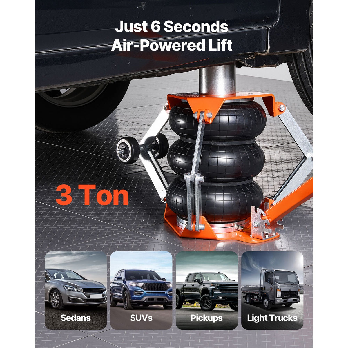 Air Jack, 3 Ton/6613 lbs Triple Bag Air Jack, Airbag with Support Rod, Lift Up to 18.5 inch with Heightened Column & Adjustable Handle, 1-6 s Fast Lifting Pneumatic for Car, SUV, Pickup Truck