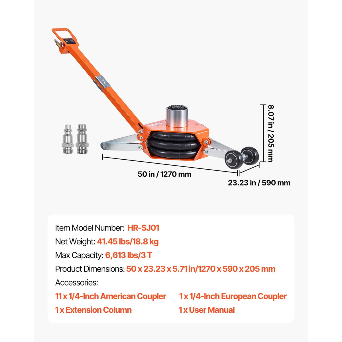 Air Jack, 3 Ton/6613 lbs Triple Bag Air Jack, Airbag with Support Rod, Lift Up to 18.5 inch with Heightened Column & Adjustable Handle, 1-6 s Fast Lifting Pneumatic for Car, SUV, Pickup Truck