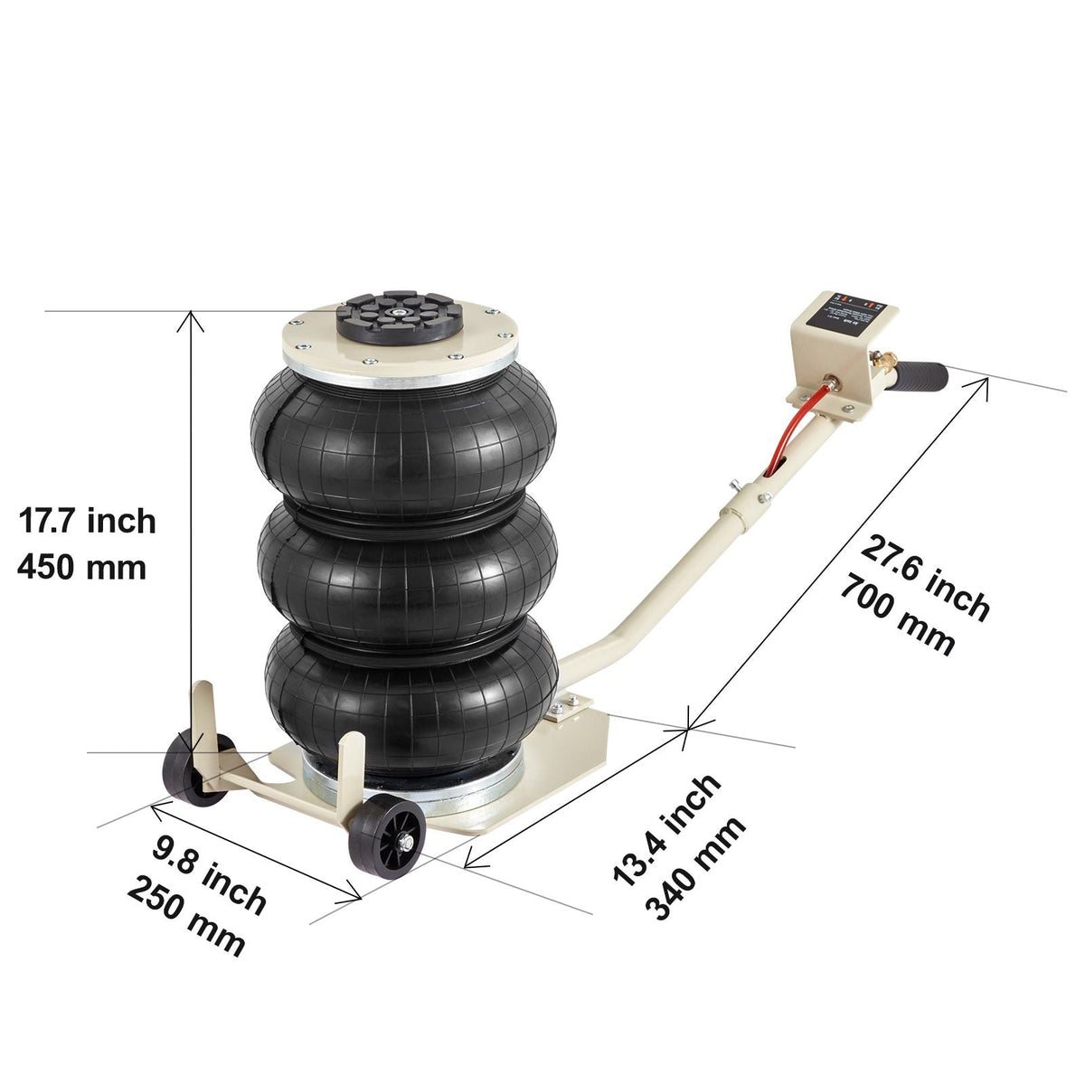 Air Jack, 3T / 6600 lbs Triple Bag Air Jack, Airbag Jack with Six Steel Pipes, Lift up to 17.7 inch/450 mm, 3-5 s Fast Lifting Pneumatic Jack, with Long Handles for Car, Garage, Repair