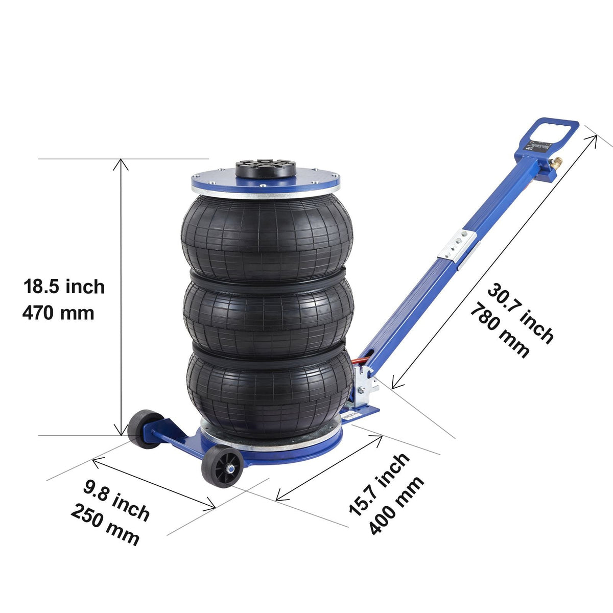 Air Jack, 5 Ton/11000 lbs Triple Bag Air Jack, Airbag Jack with Six Steel Pipes, Lift up to 18.5 inch/470 mm, 3-5 s Fast Lifting Pneumatic Jack, with Adjustable Handle for Car, Garage, Repair