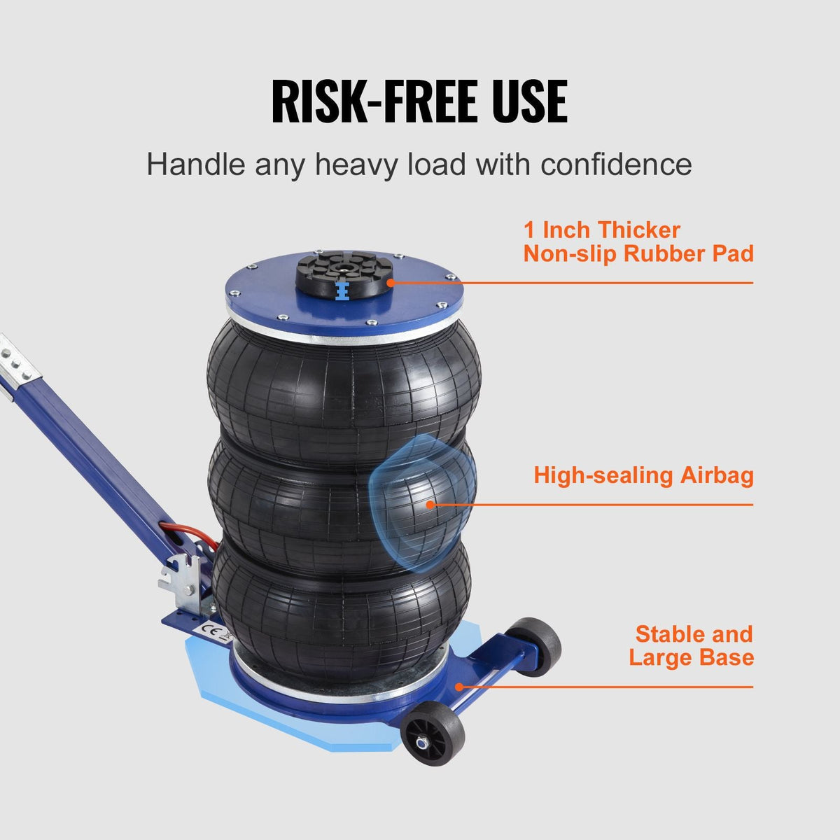 Air Jack, 5 Ton/11000 lbs Triple Bag Air Jack, Airbag Jack with Six Steel Pipes, Lift up to 18.5 inch/470 mm, 3-5 s Fast Lifting Pneumatic Jack, with Adjustable Handle for Car, Garage, Repair