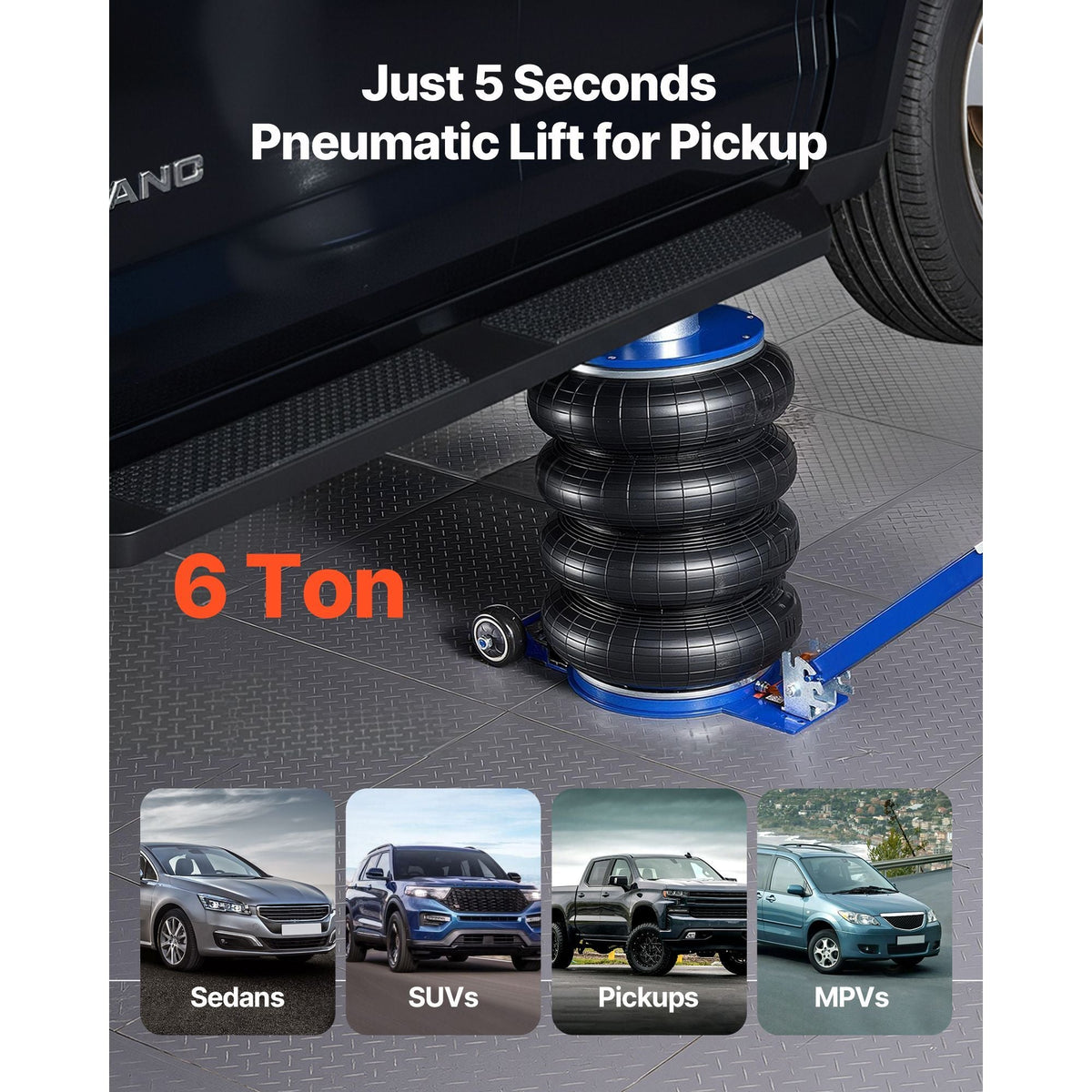 Air Jack, 6 Ton/13227 lbs Airbag Jack, Lift Up to 26.5 inch with Heightened Column, Adjustable Handle & Thick Rubber Pad, 2-5 s Fast Lifting Pneumatic for Car, SUV, Pickup Truck Repair, Garage