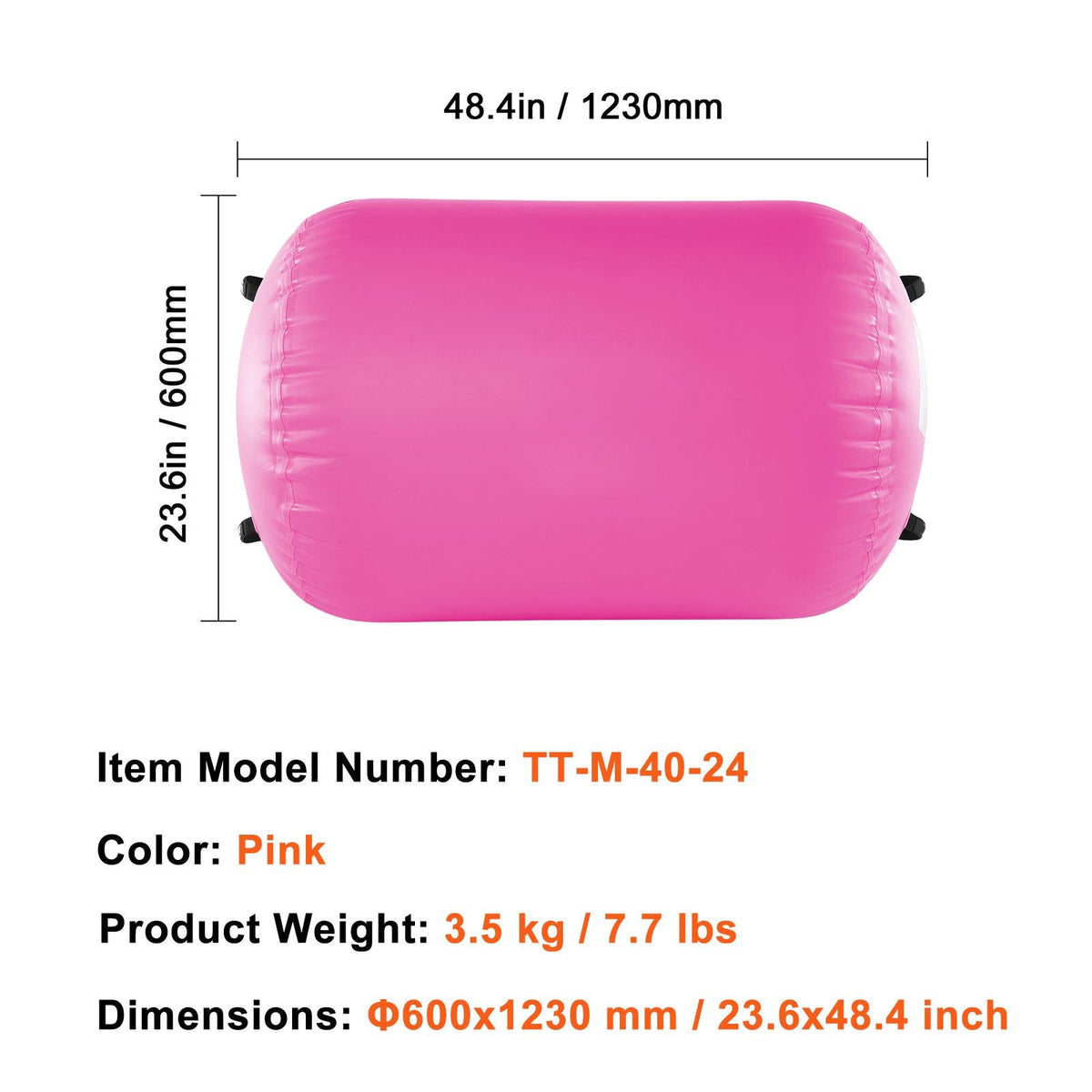 Air Mat Tumble Track Air Spot, Round Inflatable Air Roller, Air Barrel Gymnastic Equipment with Electric Pump, Tumbling Backbend Trainer for Home Use/Gym/Yoga/Cheerleading/Beach/Park/Water, Pink
