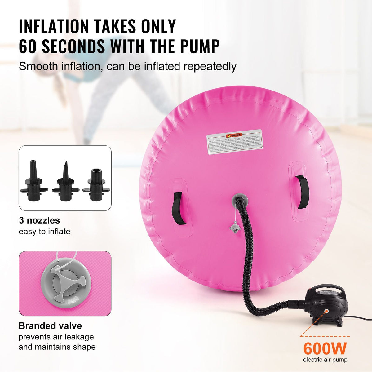 Air Mat Tumble Track Air Spot, Round Inflatable Air Roller, Air Barrel Gymnastic Equipment with Electric Pump, Tumbling Backbend Trainer for Home Use/Gym/Yoga/Cheerleading/Beach/Park/Water, Pink