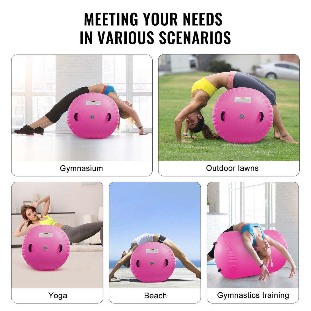 Air Mat Tumble Track Air Spot, Round Inflatable Air Roller, Air Barrel Gymnastic Equipment with Electric Pump, Tumbling Backbend Trainer for Home Use/Gym/Yoga/Cheerleading/Beach/Park/Water, Pink