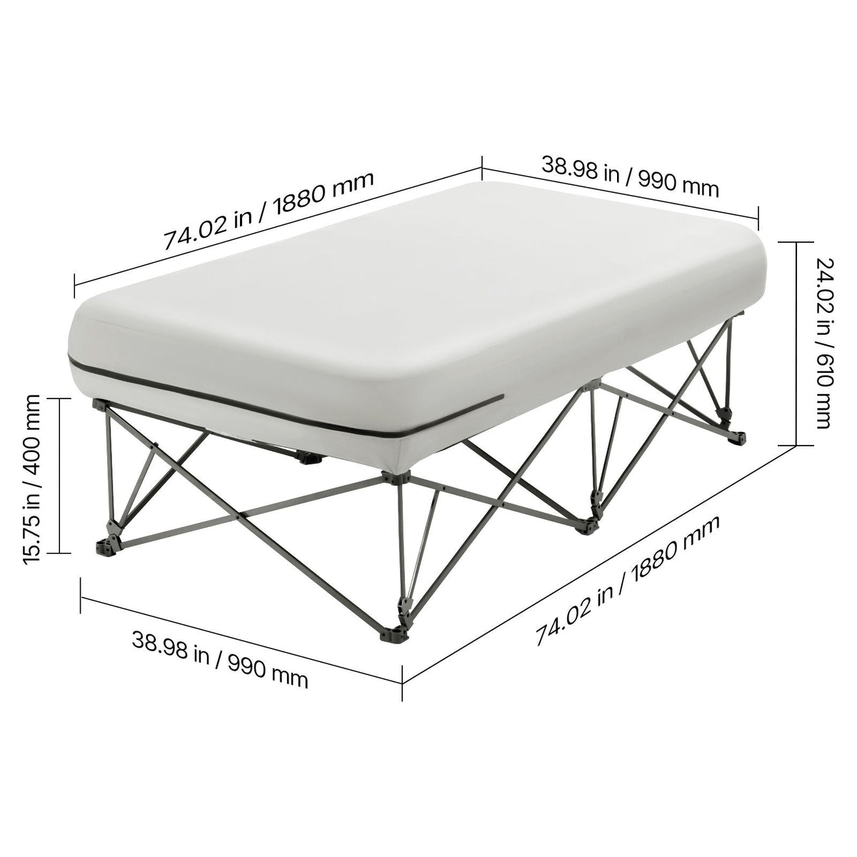 Air Mattress Twin with Frame, 1 Person Inflatable Mattress with Pump & Rolling Carry Case, Portable Folding Blow Up Mattress Supports 300lbs, Fast Inflating Air Bed for Home, Guests & Camping