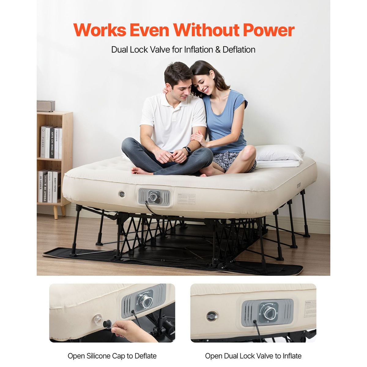 Air Mattress with Frame, Inflatable 2 Person Camping Cot with Built-in Pump, Portable Folding Air Beds Supports 600 lbs, Blow Up Anywhere Bed for Guests Camping Travel Indoor & Outdoor Use
