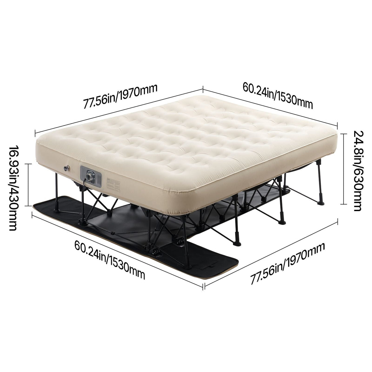 Air Mattress with Frame, Inflatable 2 Person Camping Cot with Built-in Pump, Portable Folding Air Beds Supports 600 lbs, Blow Up Anywhere Bed for Guests Camping Travel Indoor & Outdoor Use