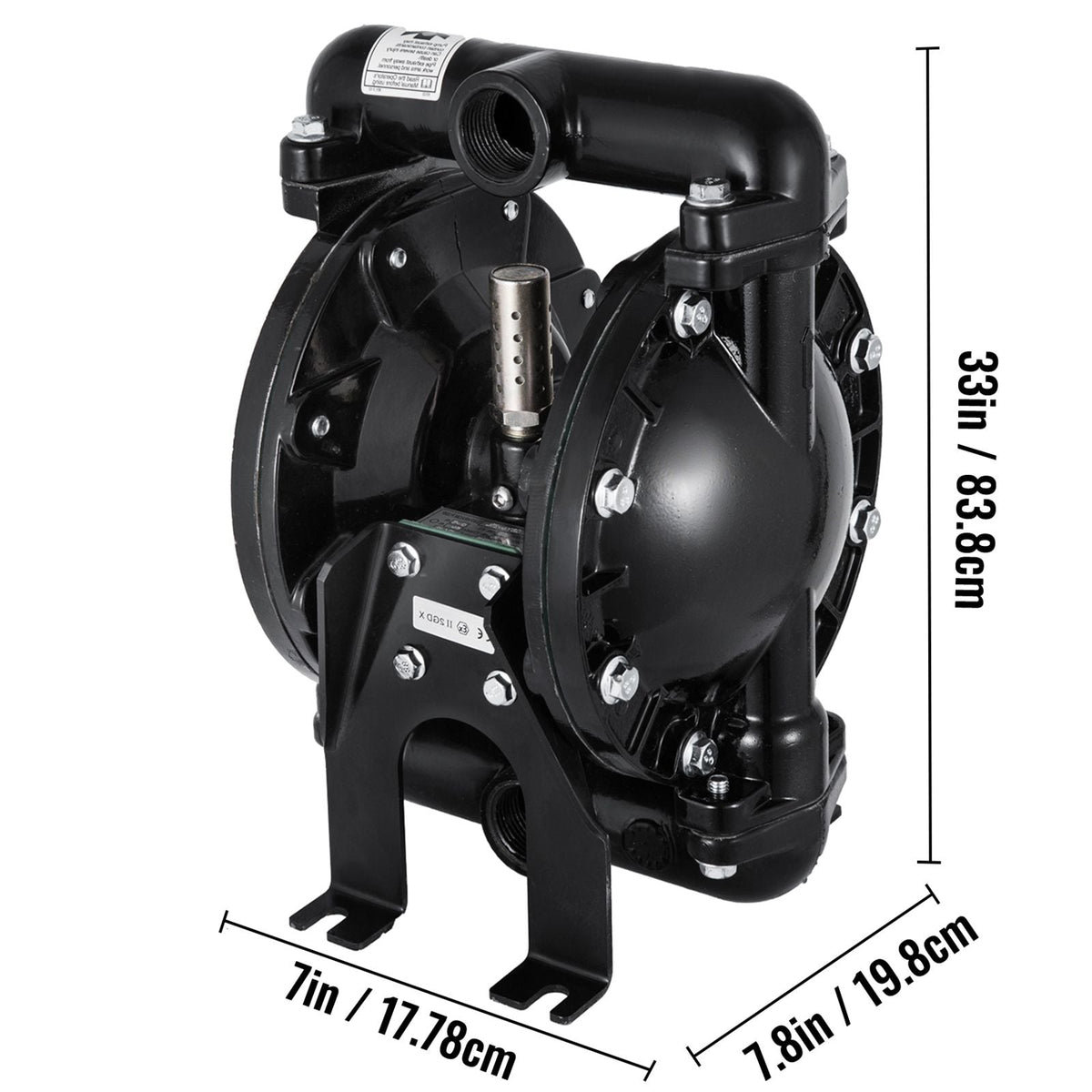 Air-Operated Double Diaphragm Pump 1 inch Inlet Outlet Aluminum 24 GPM Max 120PSI for Industrial Use