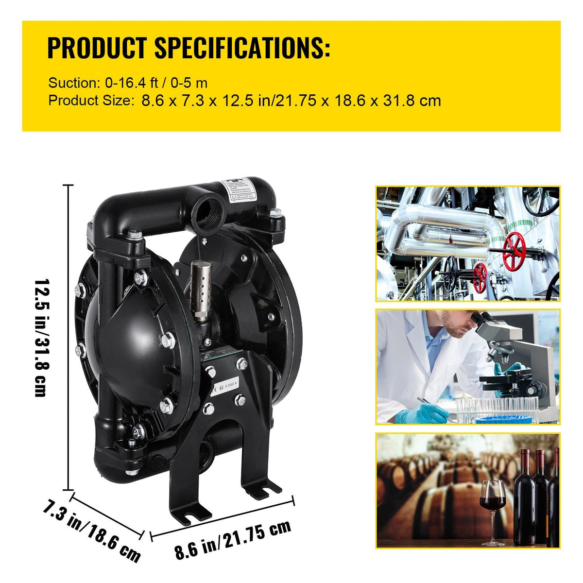 Air-Operated Double Diaphragm Pump 1 inch Inlet Outlet Aluminum 35 GPM Max 120PSI, Nitrile Diaphragm, QBY4-25L-1inch-35