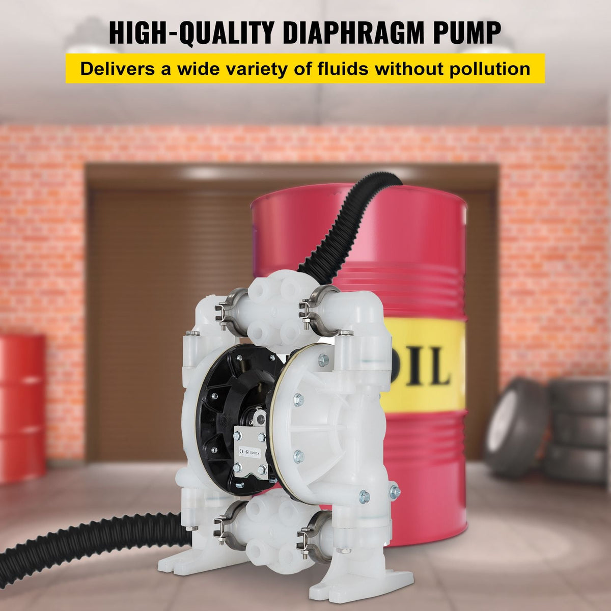 Air-Operated Double Diaphragm Pump 1 inch Inlet/Outlet 30GPM Polypropylene Max 120PSI for Chemical and Industrial Use