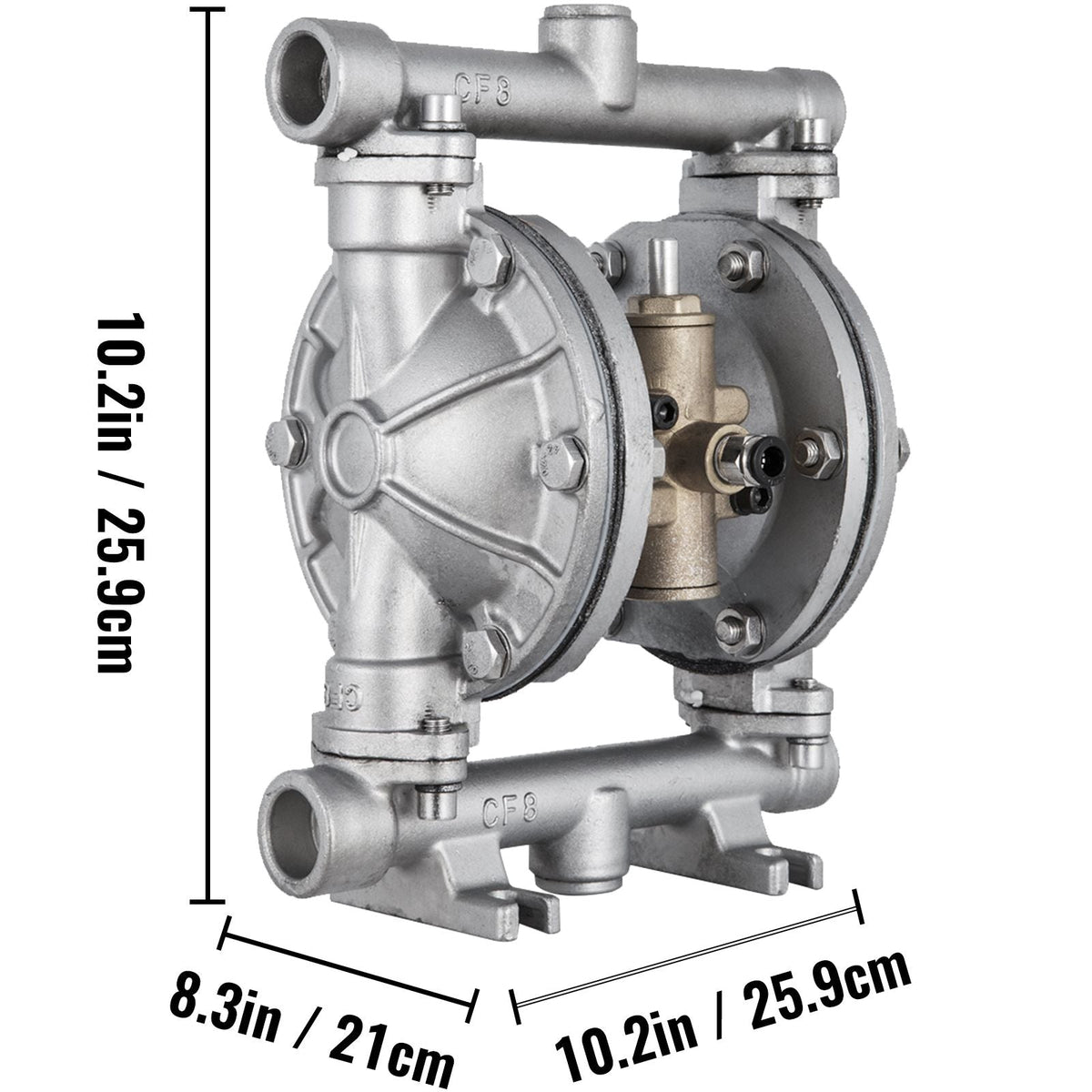 Air-Operated Double Diaphragm Pump, 1/2 in Inlet & Outlet, Stainless Steel Body, 8.8 GPM & Max 120PSI, PTFE Diaphragm Pneumatic Transfer Pump for Petroleum, Diesel, Oil & Low Viscosity Fluids