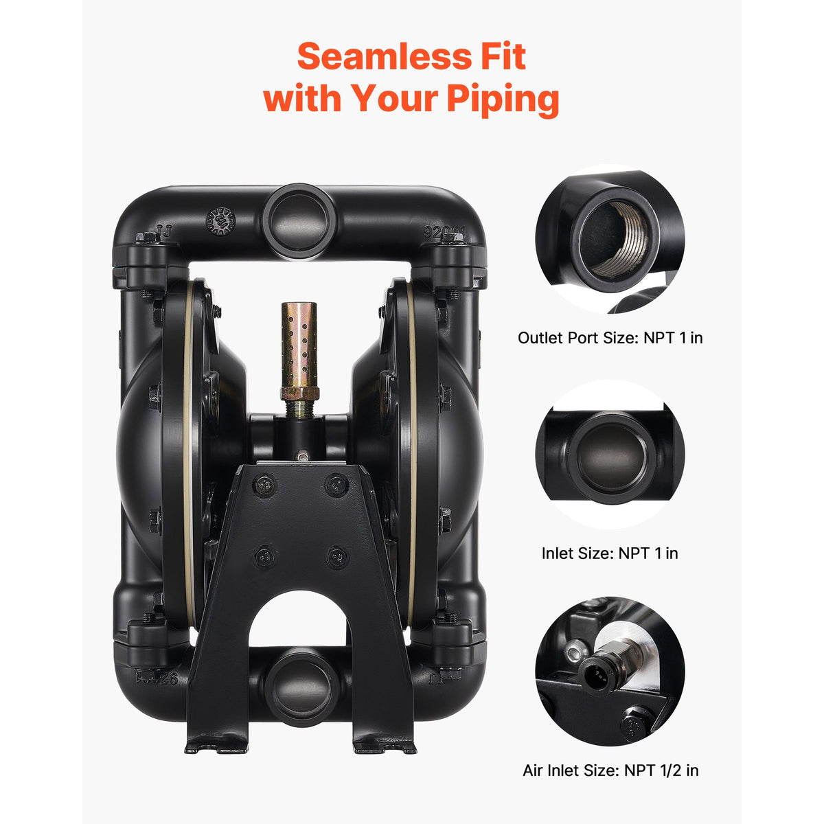 Air Operated Double Diaphragm Pump, 35 GPM, 1 inch Inlet & Outlet Pneumatic Waste Oil Transfer Pump, Max 114 PSI, Aluminum Alloy Body, Air-Operated for Diesel, Grease, Kerosene, Gasoline & Oil