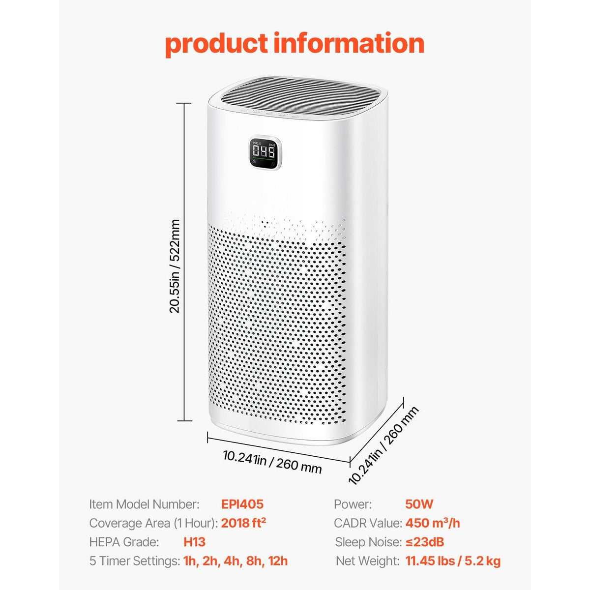 Air Purifier, H13 HEPA Layer, 2018 ft²/h Smart Air Purifier with Speed Control & Child Lock Guard, Efficient Air Cleaner with Convenient Touch Panel & 23 dB Sleep Mode, Fit for Home & Office