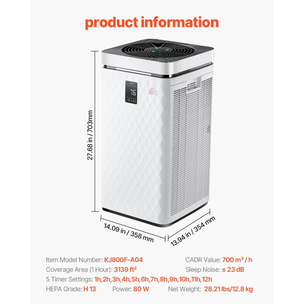 Air Purifier, H13 HEPA Layer, 3139 ft²/h Smart Air Purifier with Speed Control & Child Lock Guard, Efficient Air Cleaner with Convenient Touch Panel & 23 dB Sleep Mode, Fit for Home & Office