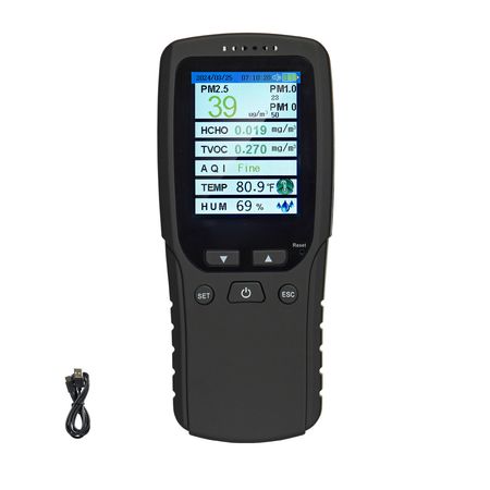 Air Quality Monitor 8-IN-1, Professional PM2.5 PM10 PM1.0 Particle Counter, Formaldehyde, Temperature, Humidity, TVOC AQI Tester for Indoor/Outdoor, Air Quality Meter w/Alarm Thresholds