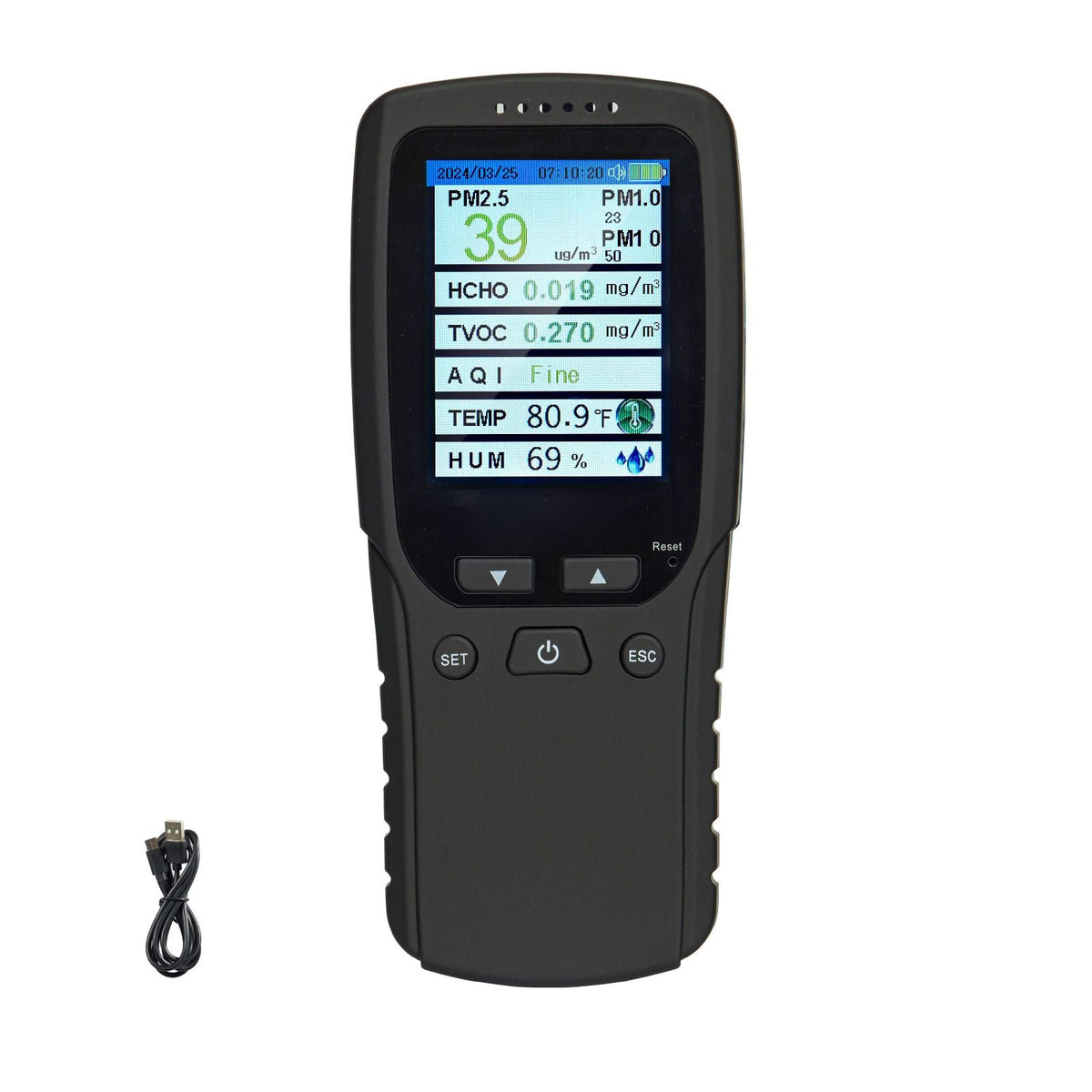 Air Quality Monitor 8-IN-1, Professional PM2.5 PM10 PM1.0 Particle Counter, Formaldehyde, Temperature, Humidity, TVOC AQI Tester for Indoor/Outdoor, Air Quality Meter w/Alarm Thresholds