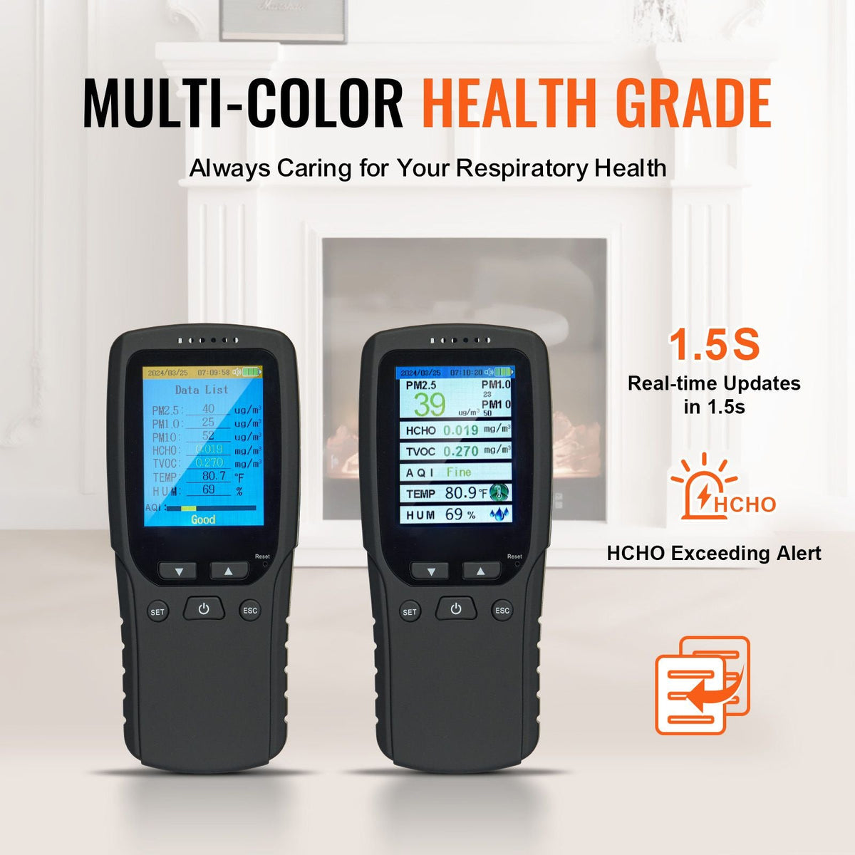 Air Quality Monitor 8-IN-1, Professional PM2.5 PM10 PM1.0 Particle Counter, Formaldehyde, Temperature, Humidity, TVOC AQI Tester for Indoor/Outdoor, Air Quality Meter w/Alarm Thresholds