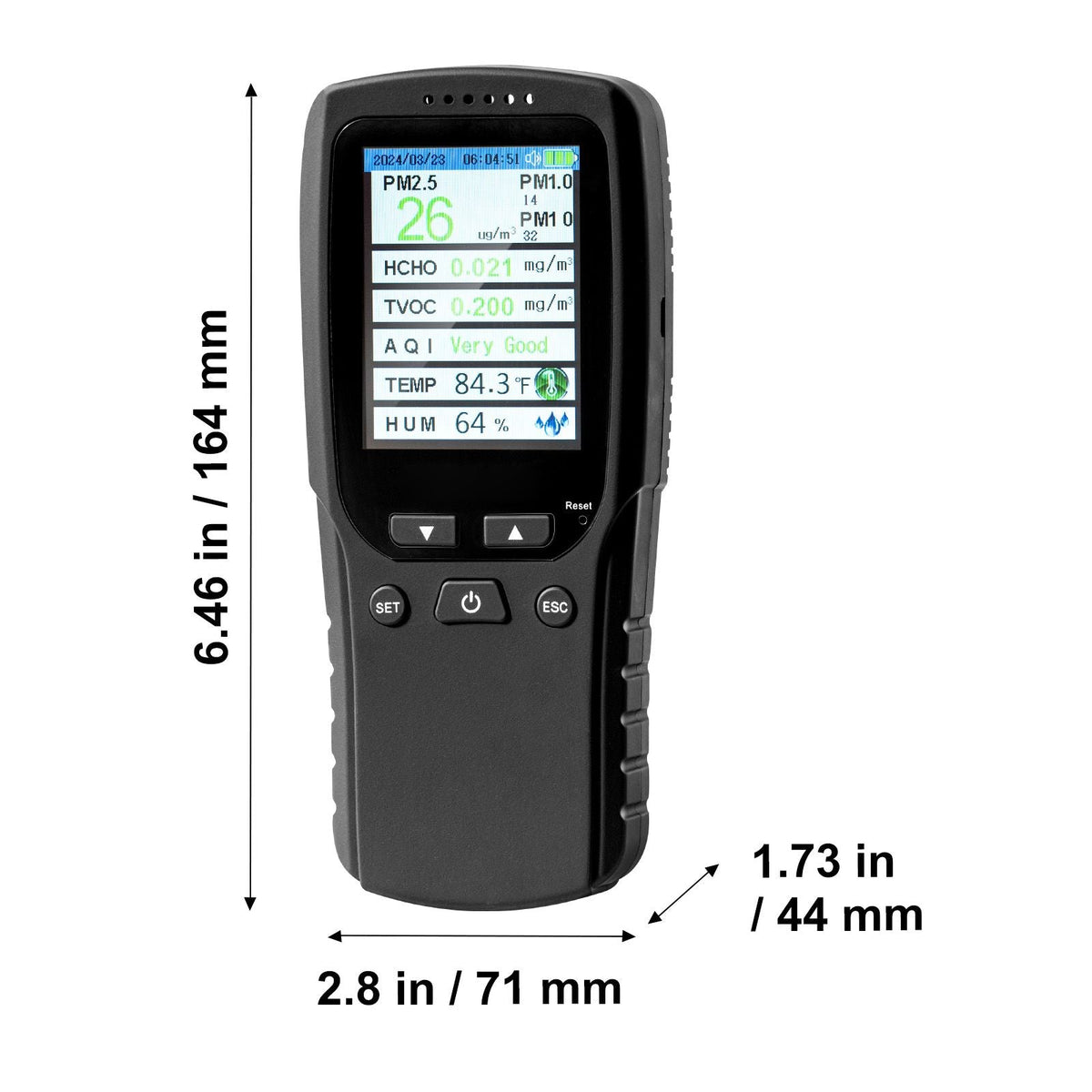 Air Quality Monitor 8-IN-1, Professional PM2.5 PM10 PM1.0 Particle Counter, Formaldehyde, Temperature, Humidity, TVOC AQI Tester for Indoor/Outdoor, Air Quality Meter w/Alarm Thresholds