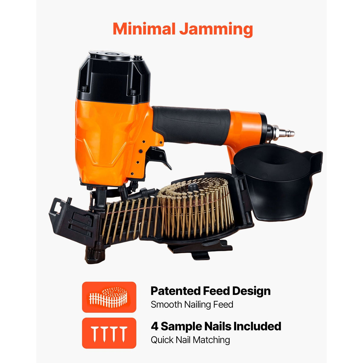 Air Roofing Nailer CN45C, 3/4" to 1-3/4" 15 Degree Roofing Nail Gun with Two Firing Modes & Tool-Free Depth Adjustment, 70-110 PSI Pneumatic Coil Nailer for Asphalt Shingles, Roof Sheathing