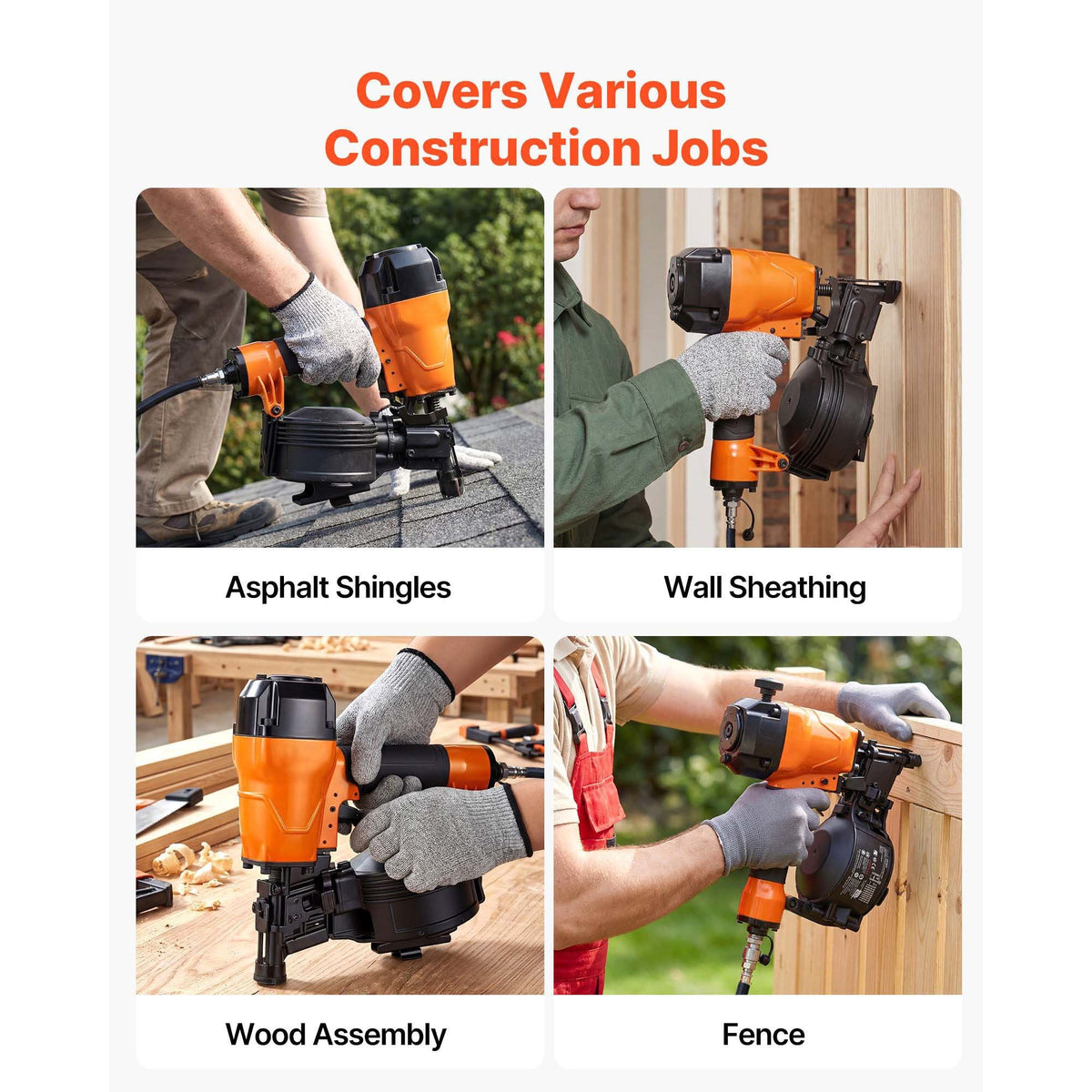 Air Roofing Nailer CN45C, 3/4" to 1-3/4" 15 Degree Roofing Nail Gun with Two Firing Modes & Tool-Free Depth Adjustment, 70-110 PSI Pneumatic Coil Nailer for Asphalt Shingles, Roof Sheathing
