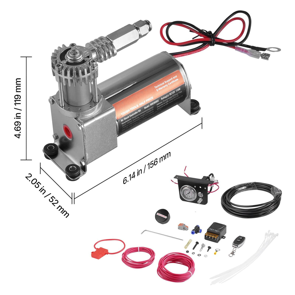 Air Shock Controller Kit, 12V 100PSI On Board Air Compressor System, Air Ride Suspension Compressor Kit with Single Path System, Pressure Gauge & Air Line for Trucks Vans